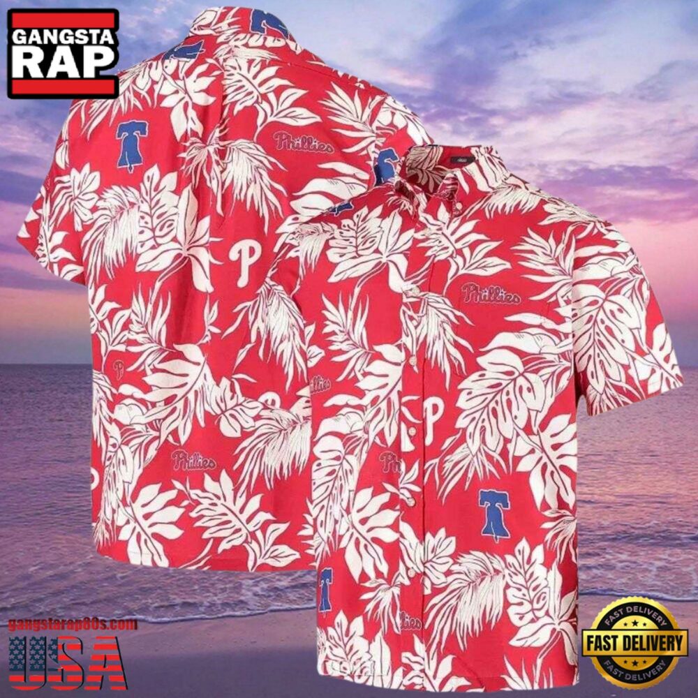 MLB Red And White Phillies Hot Summer Hawaiian Shirt With Monochrome Floral Elegance