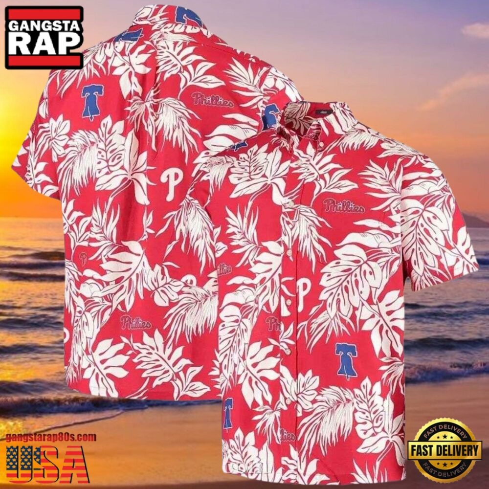 MLB Red And White Phillies Hot Summer Hawaiian Shirt With Monochrome Floral Elegance MLB Red And White Phillies Hot Summer Hawaiian Shirt With Monochrome Floral Elegance