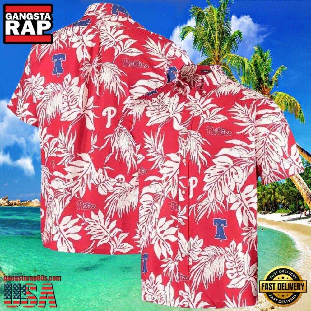 MLB Red And White Phillies Hot Summer Hawaiian Shirt With Monochrome Floral Elegance MLB Red And White Phillies Hot Summer Hawaiian Shirt With Monochrome Floral Elegance