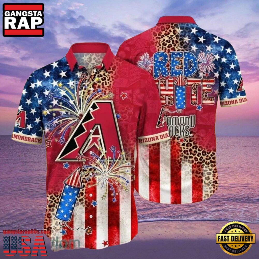 MLB Red, White, & Diamondbacks Hot Summer Aloha Shirt â€“ Patriotic Firework Spectacle