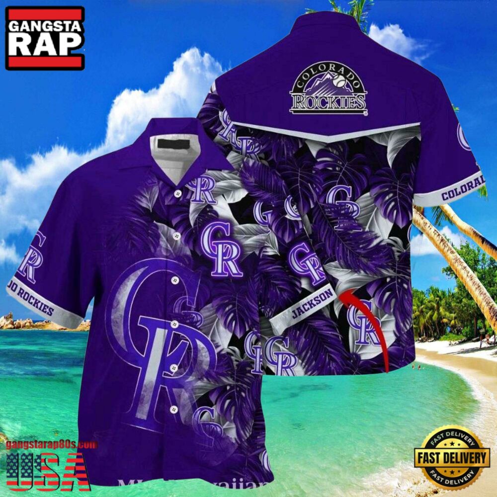 MLB Rockies Customizable Name Purple Leaves Hot Summer Hawaiian Shirt MLB Rockies Customizable Name Purple Leaves Hot Summer Hawaiian Shirt