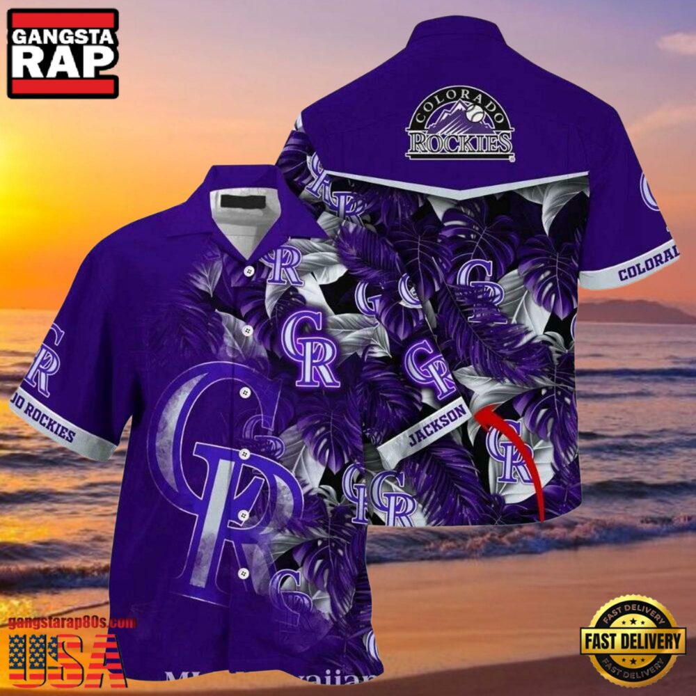 MLB Rockies Customizable Name Purple Leaves Hot Summer Hawaiian Shirt MLB Rockies Customizable Name Purple Leaves Hot Summer Hawaiian Shirt
