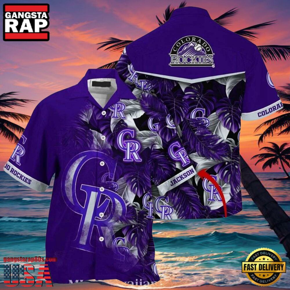 MLB Rockies Customizable Name Purple Leaves Hot Summer Hawaiian Shirt