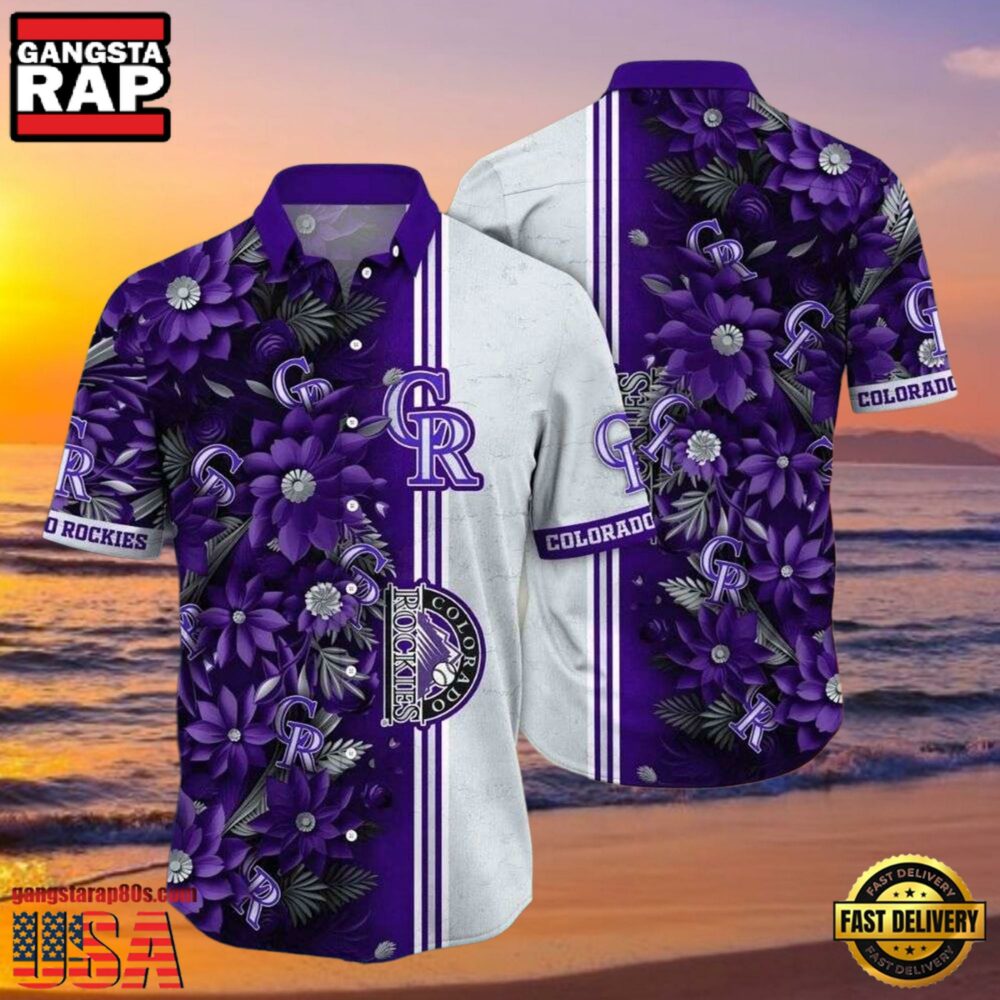MLB Rockies Deep Purple Floral Hot Summer Aloha Shirt