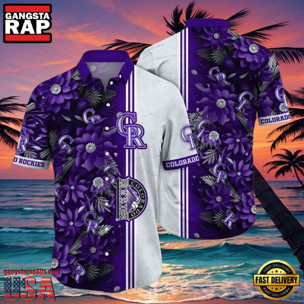 MLB Rockies Deep Purple Floral Hot Summer Aloha Shirt