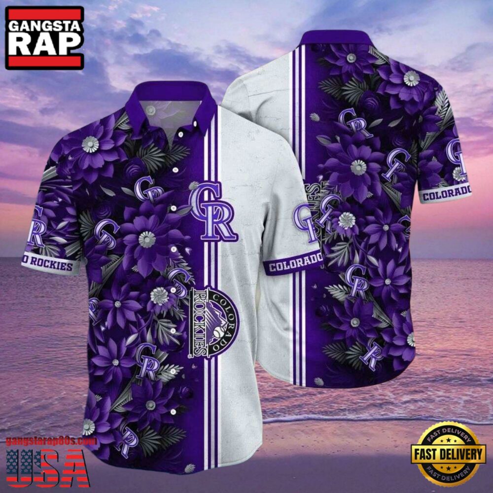 MLB Rockies Deep Purple Floral Hot Summer Aloha Shirt