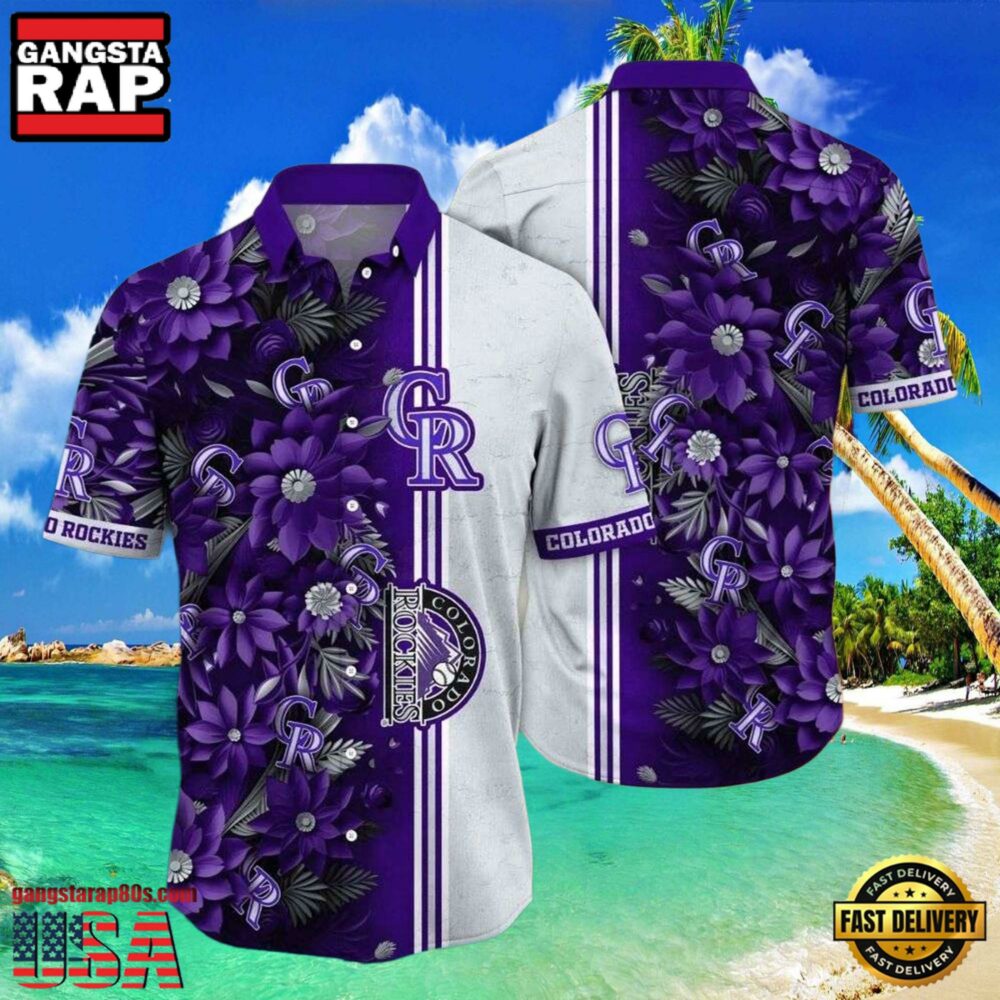 MLB Rockies Deep Purple Floral Hot Summer Aloha Shirt