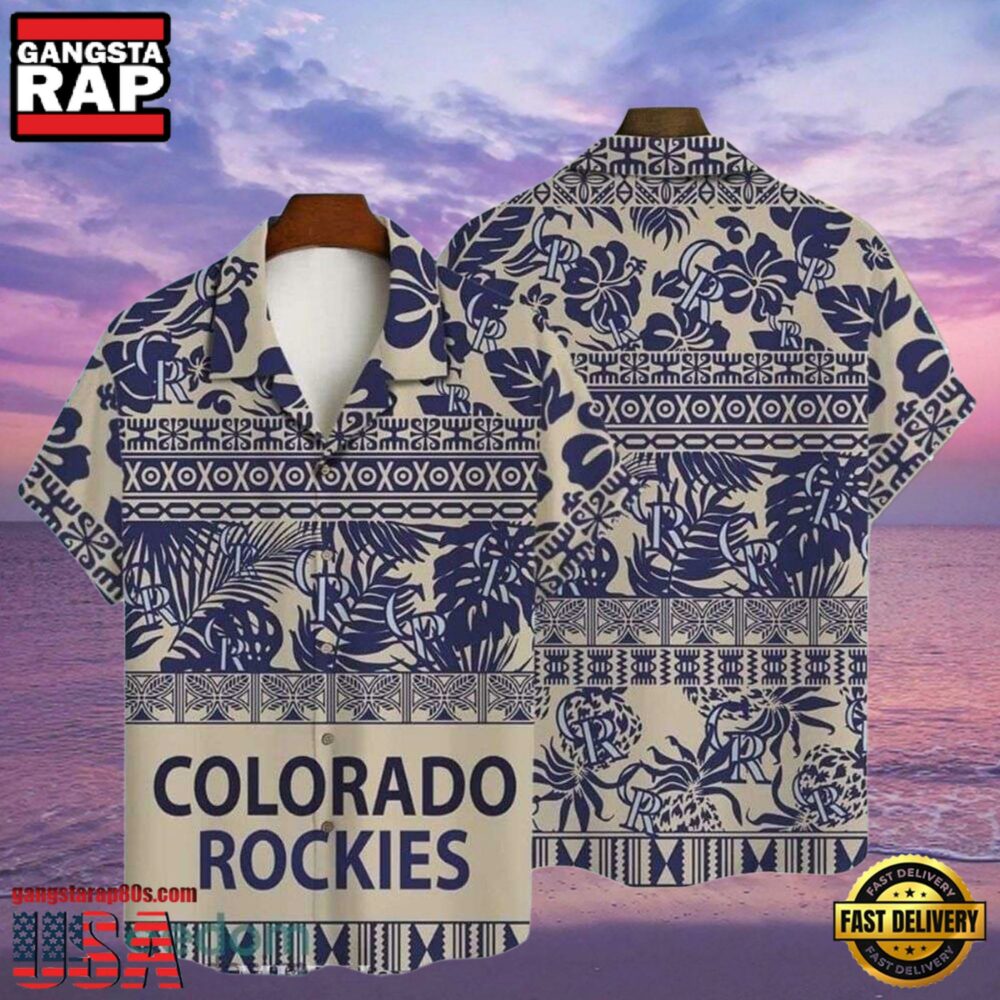 MLB Rockies Navy Tribal Diamond Tropical Hot Summer Hawaiian Shirt