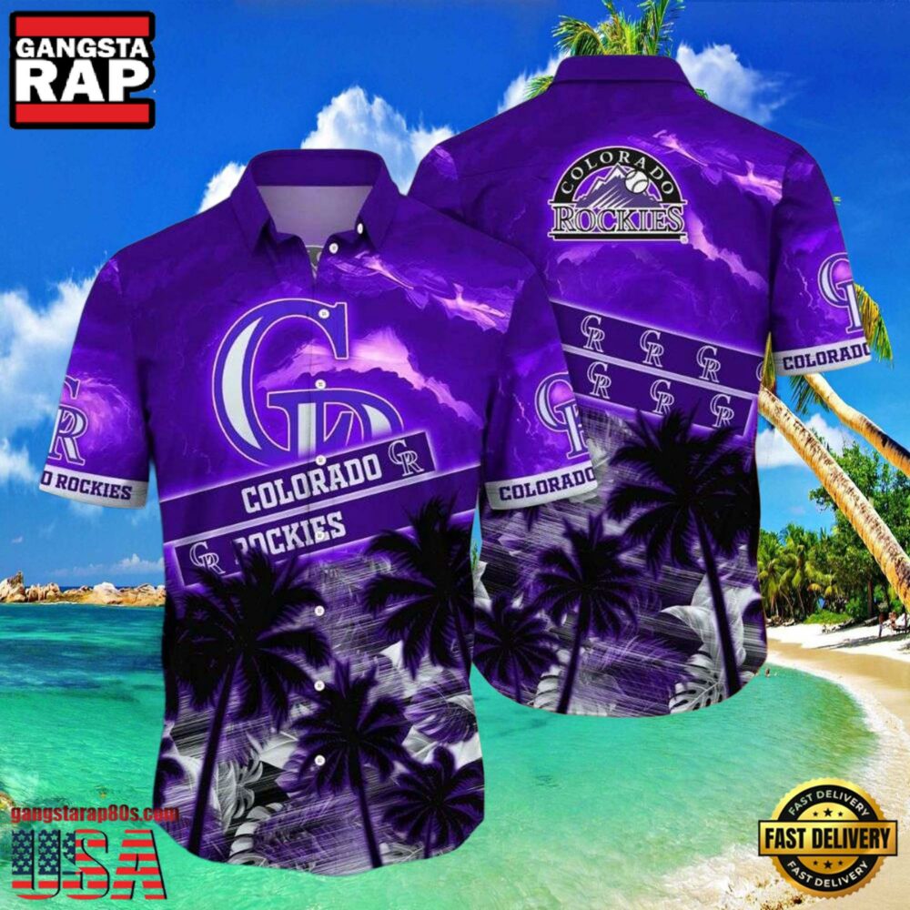 MLB Rockies Nightfall Tropics Colorado Purple Sunset Hot Summer Hawaiian Shirt MLB Rockies Nightfall Tropics Colorado Purple Sunset Hot Summer Hawaiian Shirt