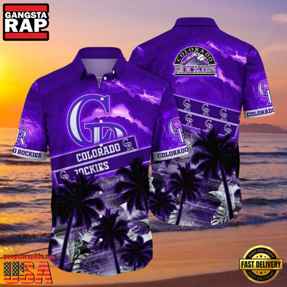 MLB Rockies Nightfall Tropics Colorado Purple Sunset Hot Summer Hawaiian Shirt MLB Rockies Nightfall Tropics Colorado Purple Sunset Hot Summer Hawaiian Shirt