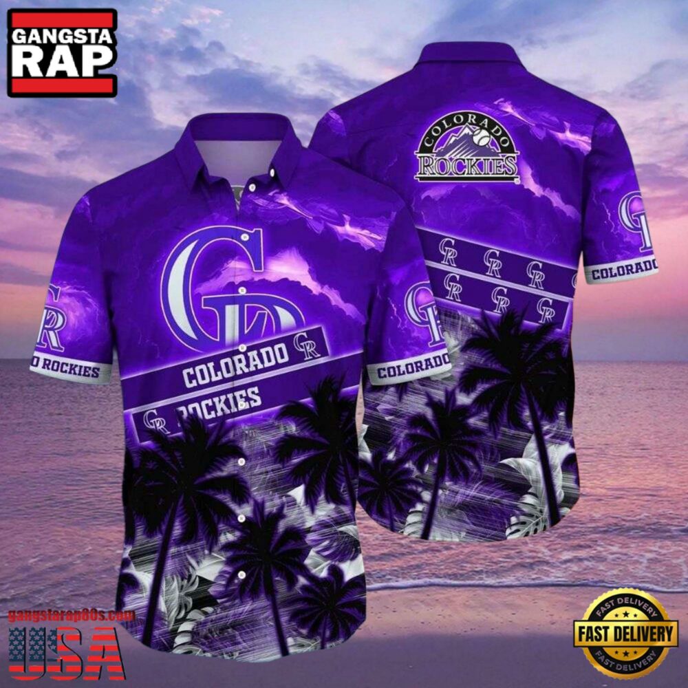 MLB Rockies Nightfall Tropics Colorado Purple Sunset Hot Summer Hawaiian Shirt