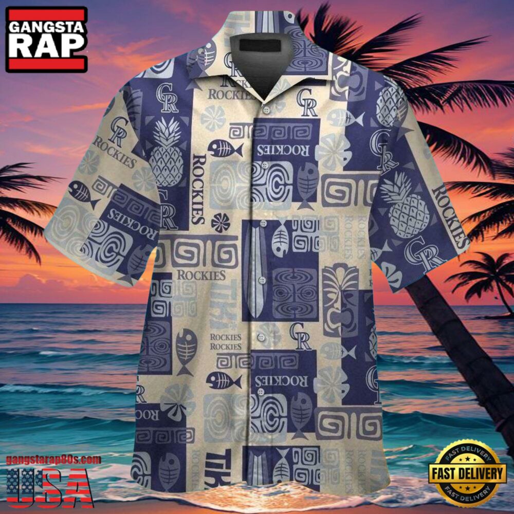 MLB Rockies Polynesian Navy Pattern Hot Summer Aloha Shirt