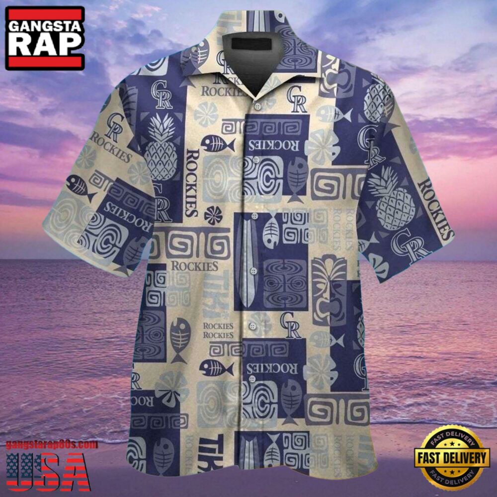 MLB Rockies Polynesian Navy Pattern Hot Summer Aloha Shirt