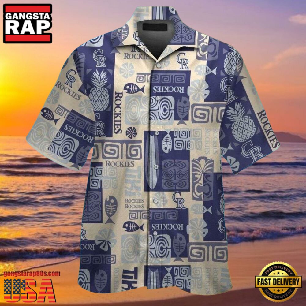 MLB Rockies Polynesian Navy Pattern Hot Summer Aloha Shirt MLB Rockies Polynesian Navy Pattern Hot Summer Aloha Shirt