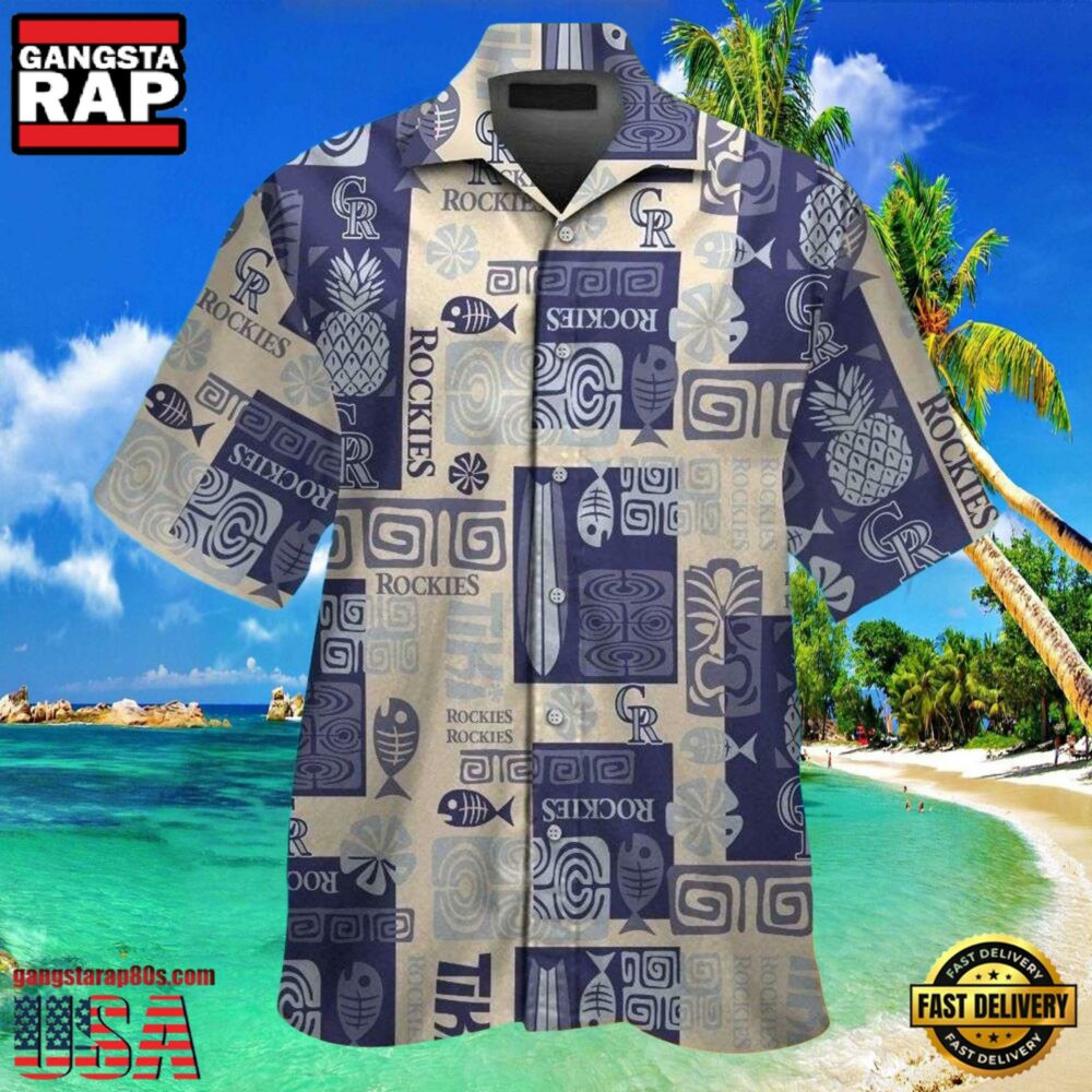 MLB Rockies Polynesian Navy Pattern Hot Summer Aloha Shirt MLB Rockies Polynesian Navy Pattern Hot Summer Aloha Shirt