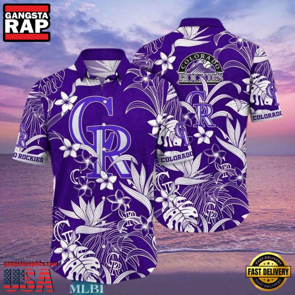 MLB Rockies Purple Floral Elegance Hot Summer Aloha Shirt