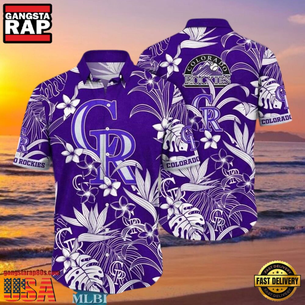 MLB Rockies Purple Floral Elegance Hot Summer Aloha Shirt MLB Rockies Purple Floral Elegance Hot Summer Aloha Shirt