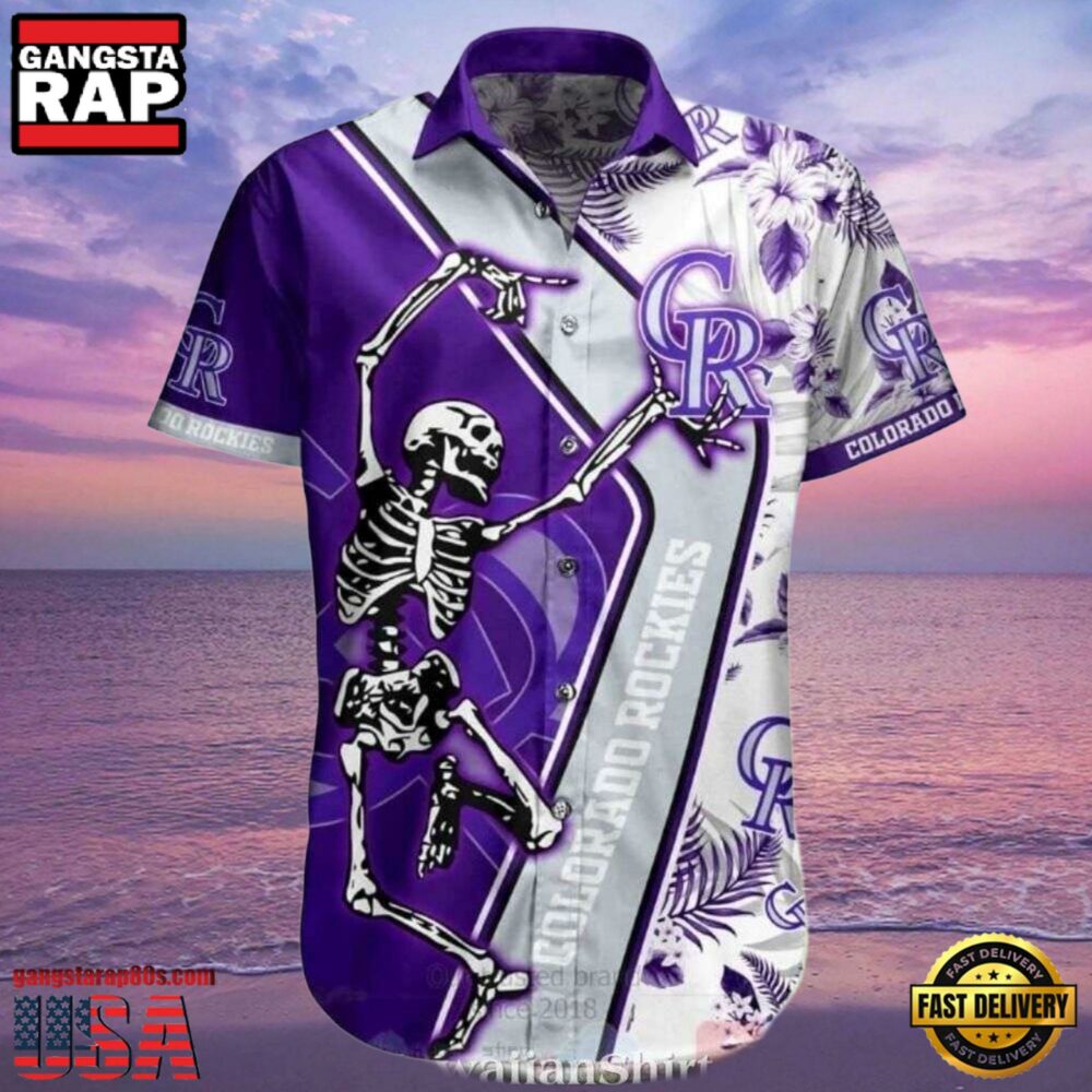 MLB Rockies Purple Skeleton Dance Tropical Hot Summer Hawaiian Shirt