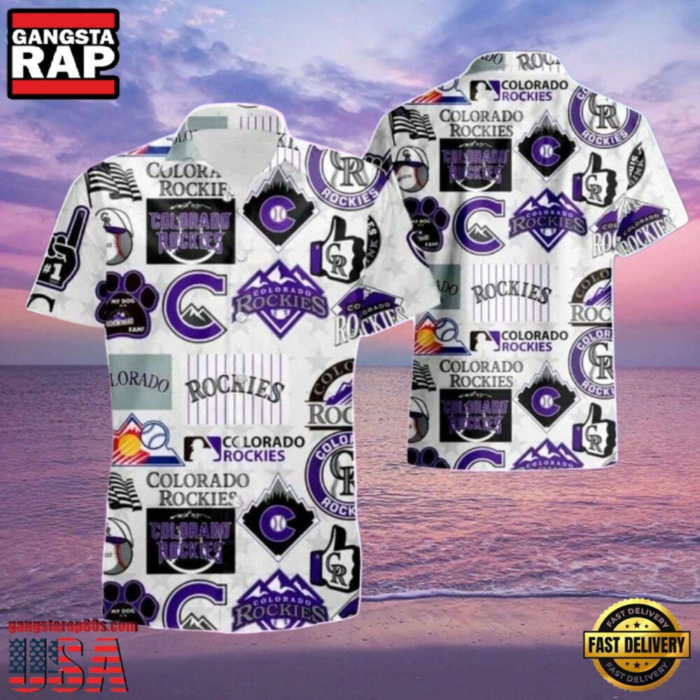 MLB Rockies Team Icons Monochrome Hot Summer Hawaiian Shirt