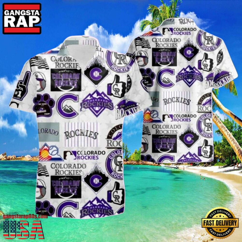 MLB Rockies Team Icons Monochrome Hot Summer Hawaiian Shirt MLB Rockies Team Icons Monochrome Hot Summer Hawaiian Shirt