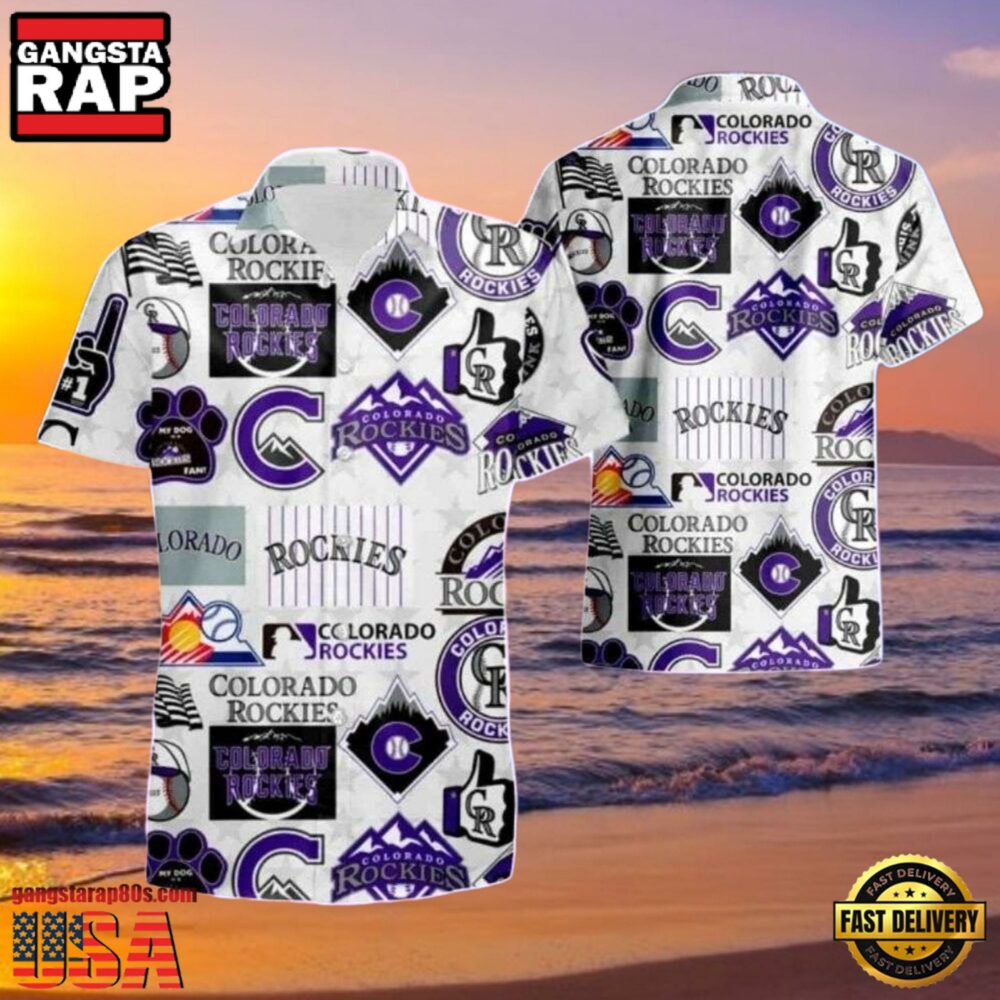 MLB Rockies Team Icons Monochrome Hot Summer Hawaiian Shirt MLB Rockies Team Icons Monochrome Hot Summer Hawaiian Shirt