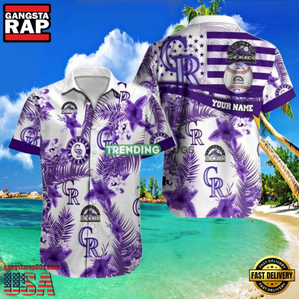 MLB Rockies White Purple Palm Hot Summer Aloha Shirt MLB Rockies White Purple Palm Hot Summer Aloha Shirt