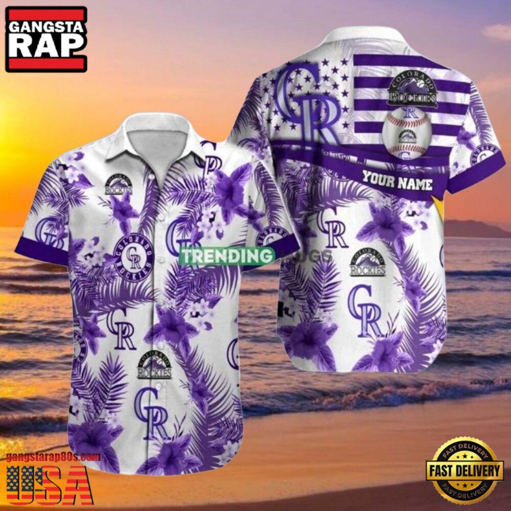 MLB Rockies White Purple Palm Hot Summer Aloha Shirt MLB Rockies White Purple Palm Hot Summer Aloha Shirt