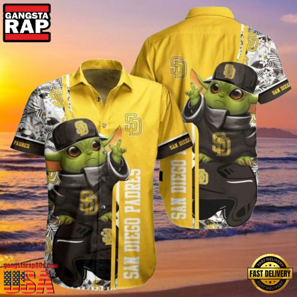 MLB San Diego Padres Aloha Hawaiian Shirt With Baby Yoda And Tropical Flowers MLB San Diego Padres Aloha Hawaiian Shirt With Baby Yoda And Tropical Flowers