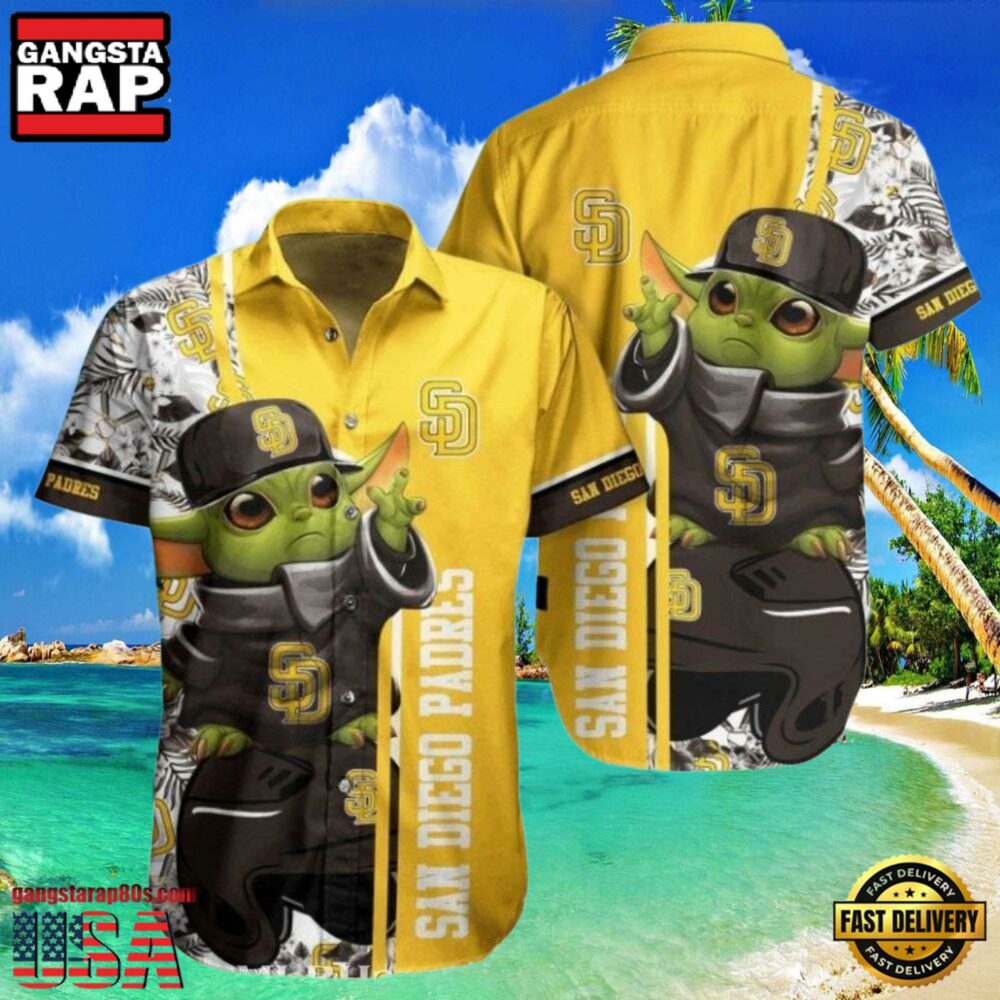 MLB San Diego Padres Aloha Hawaiian Shirt With Baby Yoda And Tropical Flowers MLB San Diego Padres Aloha Hawaiian Shirt With Baby Yoda And Tropical Flowers