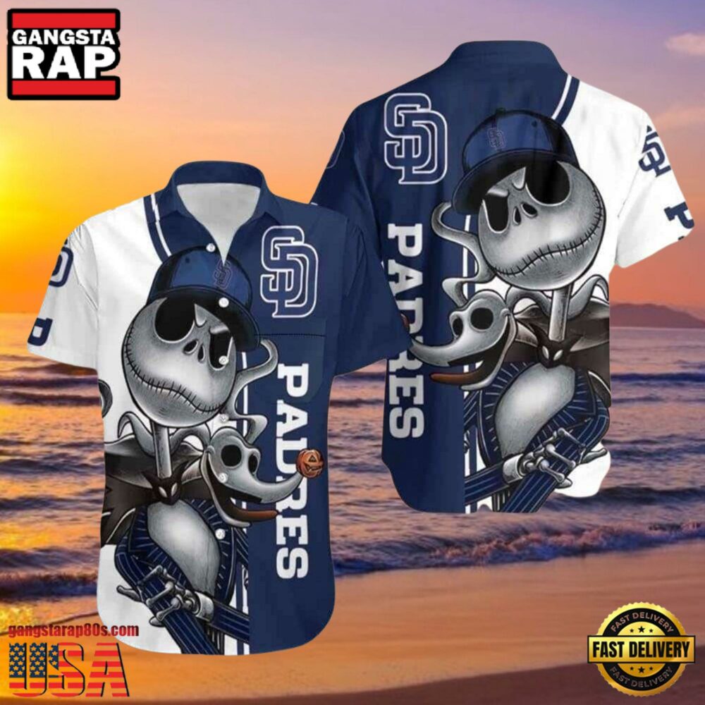 MLB San Diego Padres Aloha Hawaiian Shirt With Jack Skellington And Zero Graphic MLB San Diego Padres Aloha Hawaiian Shirt With Jack Skellington And Zero Graphic