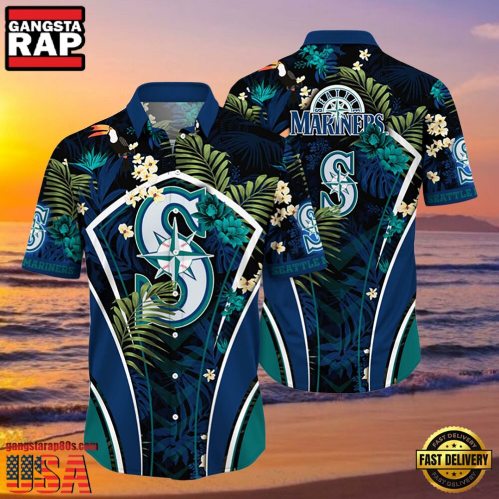 MLB Seattle Mariners Hibiscus Tropical Flowers Stripe Style Hot Trending Hawaiian Shirt MLB Seattle Mariners Hibiscus Tropical Flowers Stripe Style Hot Trending Hawaiian Shirt