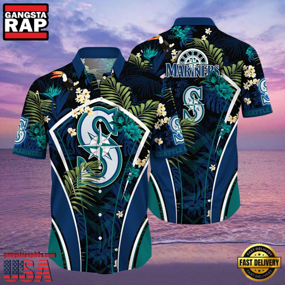 MLB Seattle Mariners Hibiscus Tropical Flowers Stripe Style Hot Trending Hawaiian Shirt