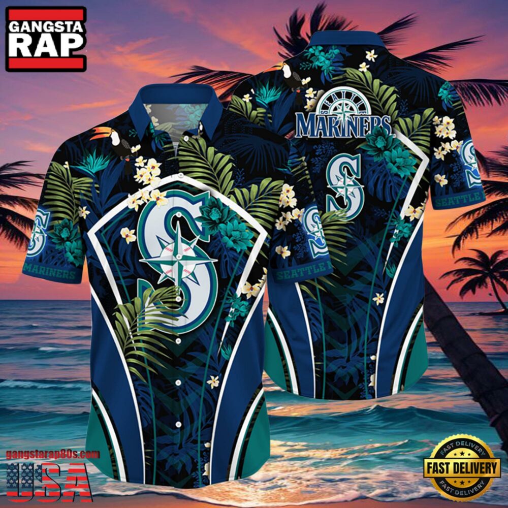 MLB Seattle Mariners Hibiscus Tropical Flowers Stripe Style Hot Trending Hawaiian Shirt MLB Seattle Mariners Hibiscus Tropical Flowers Stripe Style Hot Trending Hawaiian Shirt