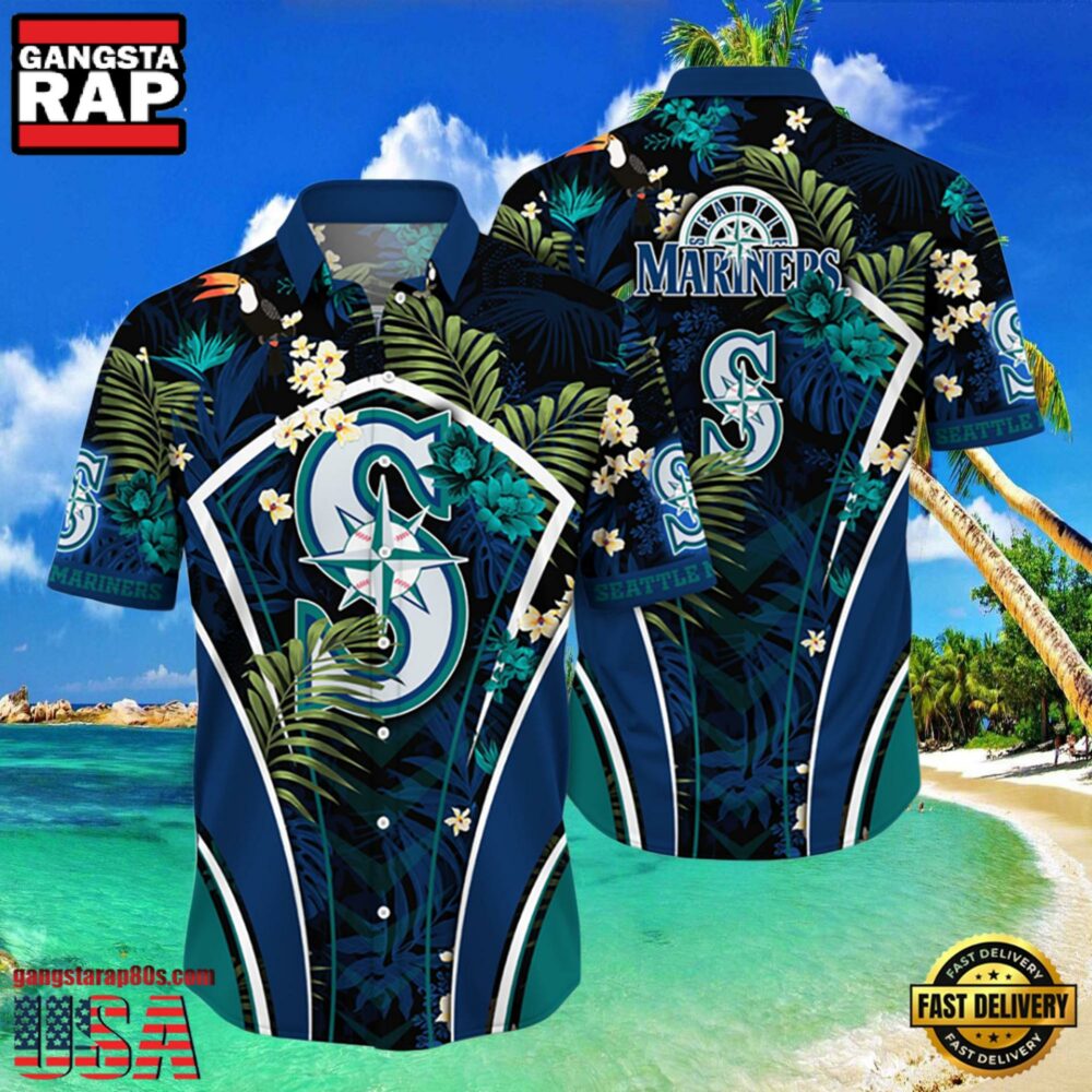 MLB Seattle Mariners Hibiscus Tropical Flowers Stripe Style Hot Trending Hawaiian Shirt