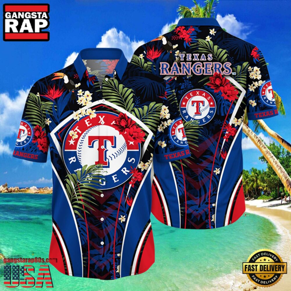 MLB Texas Rangers Flower Tropical Style Hot Trending Hawaiian Button Down Shirt