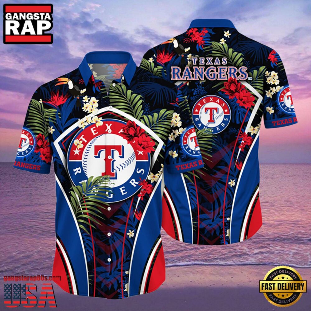 MLB Texas Rangers Flower Tropical Style Hot Trending Hawaiian Button Down Shirt