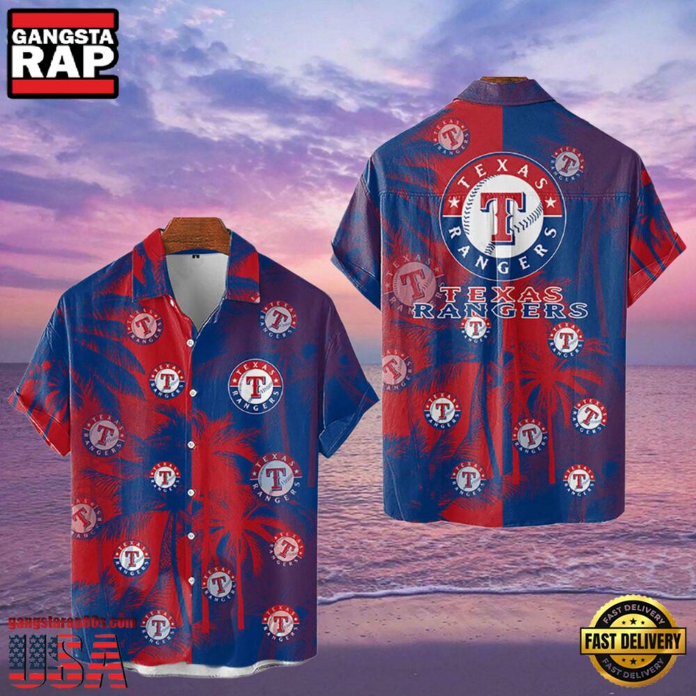 MLB Texas Rangers Tropical Palm Trees Aloha Hawaiian Shirt