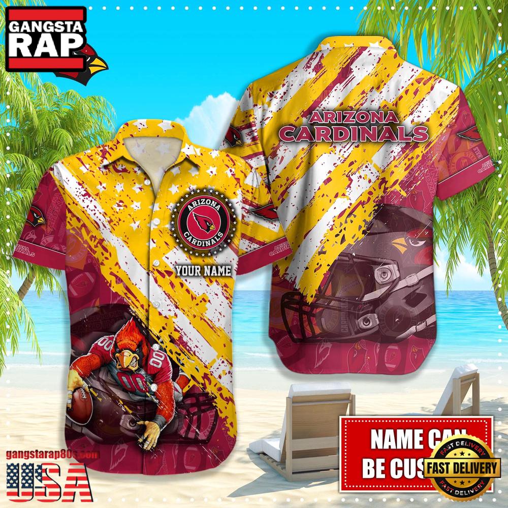 NFL Arizona Cardinals Football American Flag Mascot Custom Name Hawaiian Shirt