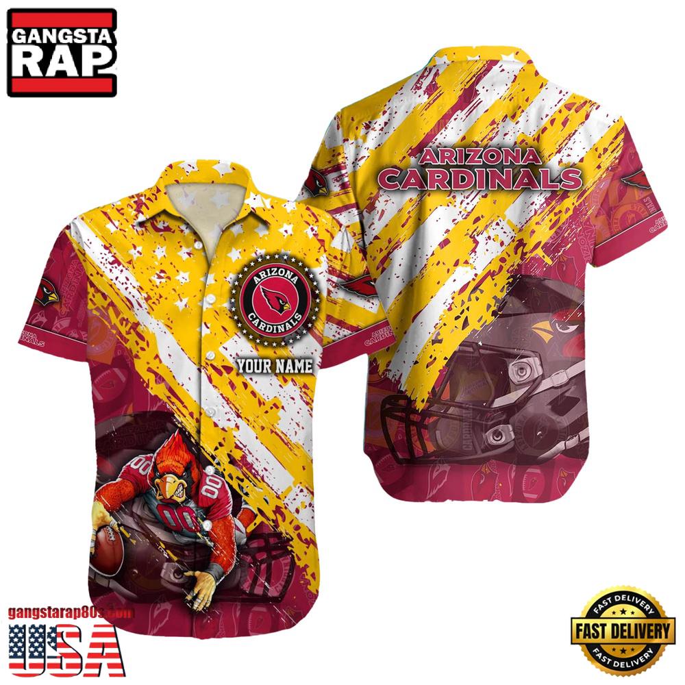 NFL Arizona Cardinals Football American Flag Mascot Custom Name Hawaiian Shirt