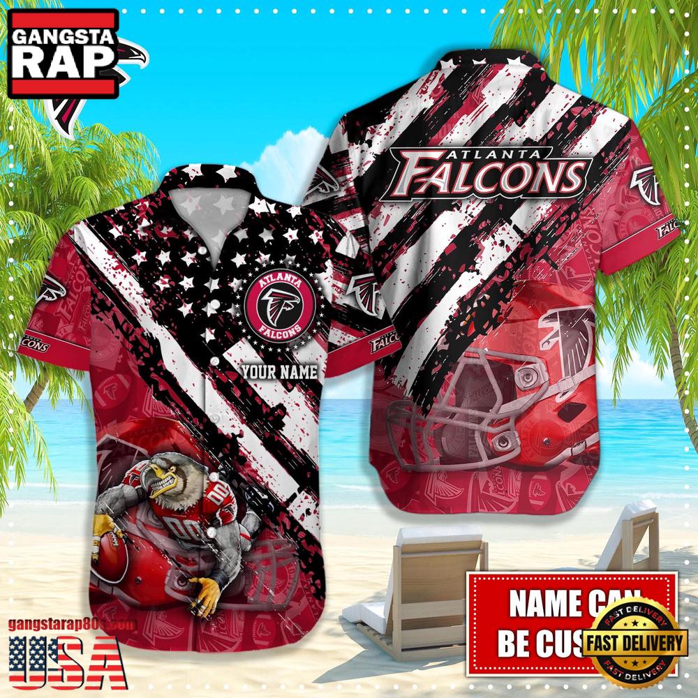 NFL Atlanta Falcons Football American Flag Mascot Custom Name Hawaiian Shirt