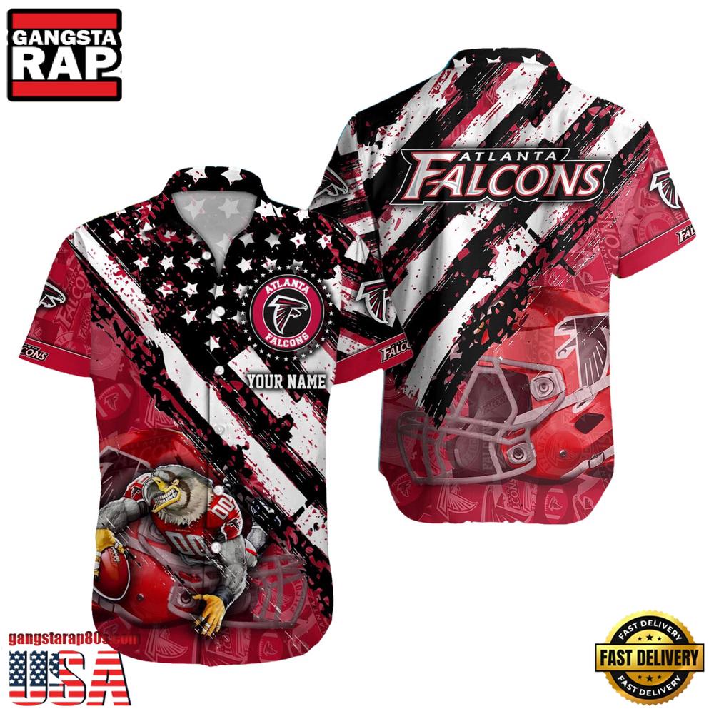 NFL Atlanta Falcons Football American Flag Mascot Custom Name Hawaiian Shirt