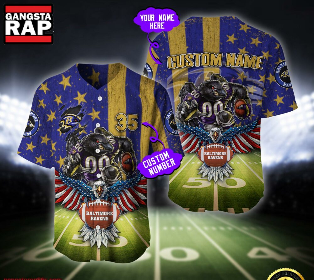 NFL Baltimore Ravens Eagle US Flag x Veterans Custom Baseball Jersey