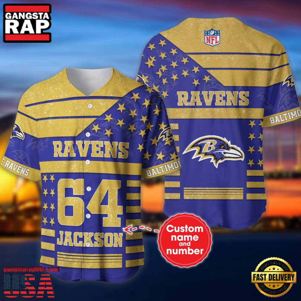 NFL Baltimore Ravens Personalized American Flag Baseball Jersey
