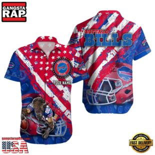 NFL Buffalo Bills Football American Flag Mascot Custom Name Hawaiian Shirt