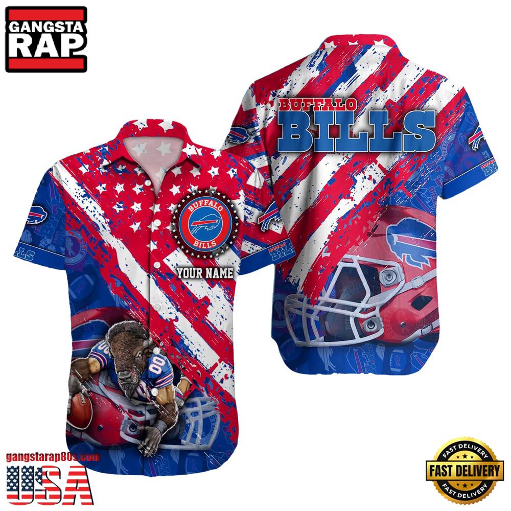 NFL Buffalo Bills Football American Flag Mascot Custom Name Hawaiian Shirt