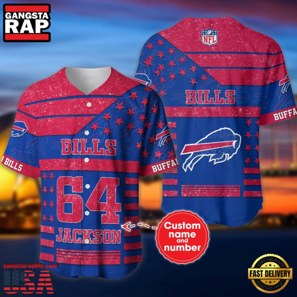 NFL Buffalo Bills Custom Name Number Name Number American Flag Baseball Jersey Shirt NFL Buffalo Bills Custom Name Number Name Number American Flag Baseball Jersey Shirt