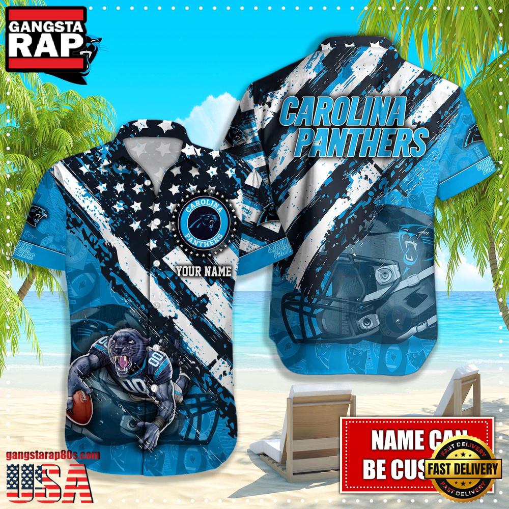 NFL Carolina Panthers Football American Flag Mascot Custom Name Hawaiian Shirt