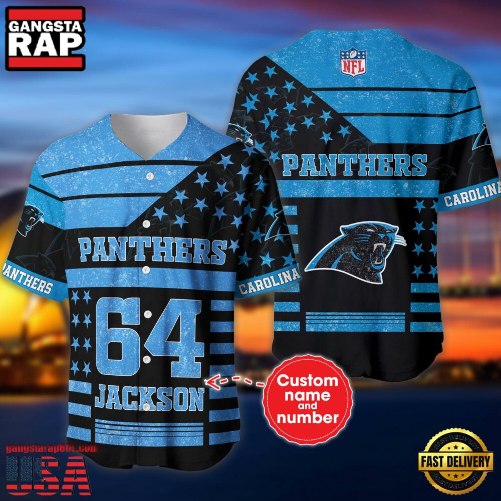 NFL Carolina Panthers Custom Name Number Name Number American Flag Baseball Jersey Shirt NFL Carolina Panthers Custom Name Number Name Number American Flag Baseball Jersey Shirt