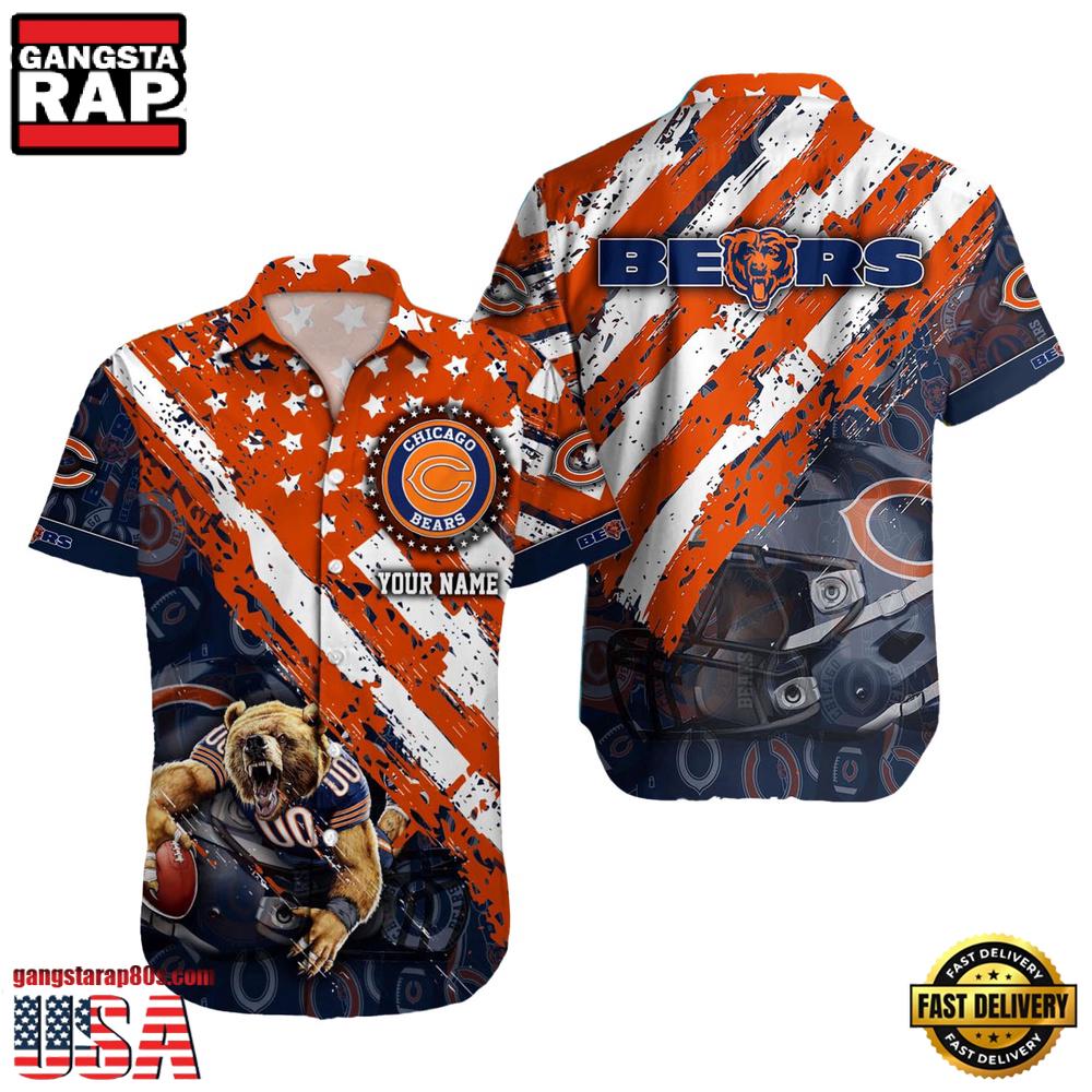 NFL Chicago Bears Football American Flag Mascot Custom Name Hawaiian Shirt