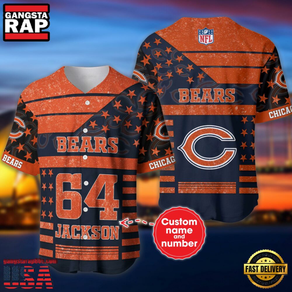 NFL Chicago Bears Custom Name Number Name Number American Flag Baseball Jersey Shirt NFL Chicago Bears Custom Name Number Name Number American Flag Baseball Jersey Shirt